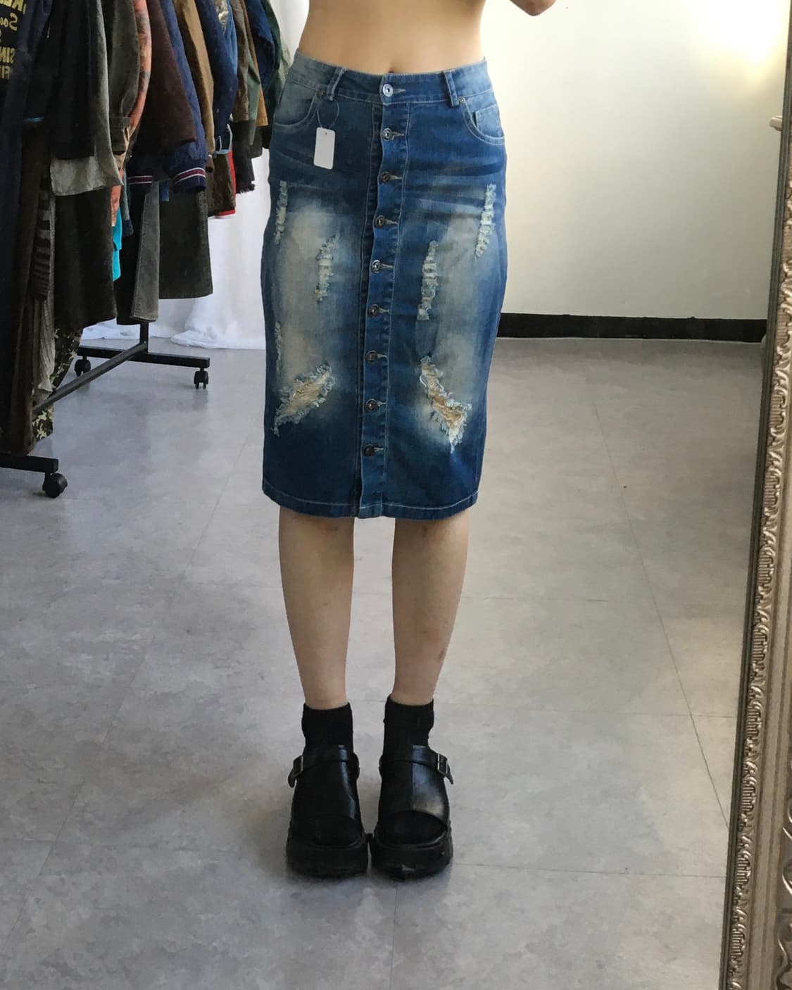 Damage point denim midi skirt 상품이미지7