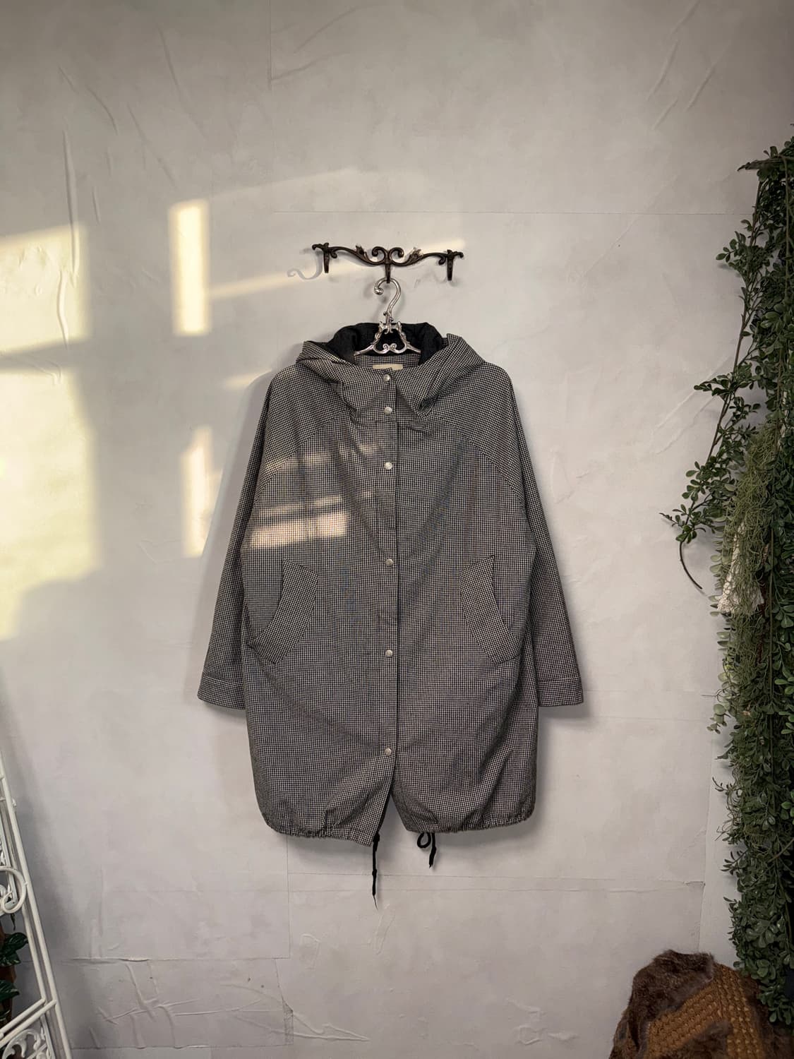 Black & white check hood field coat 상품이미지2