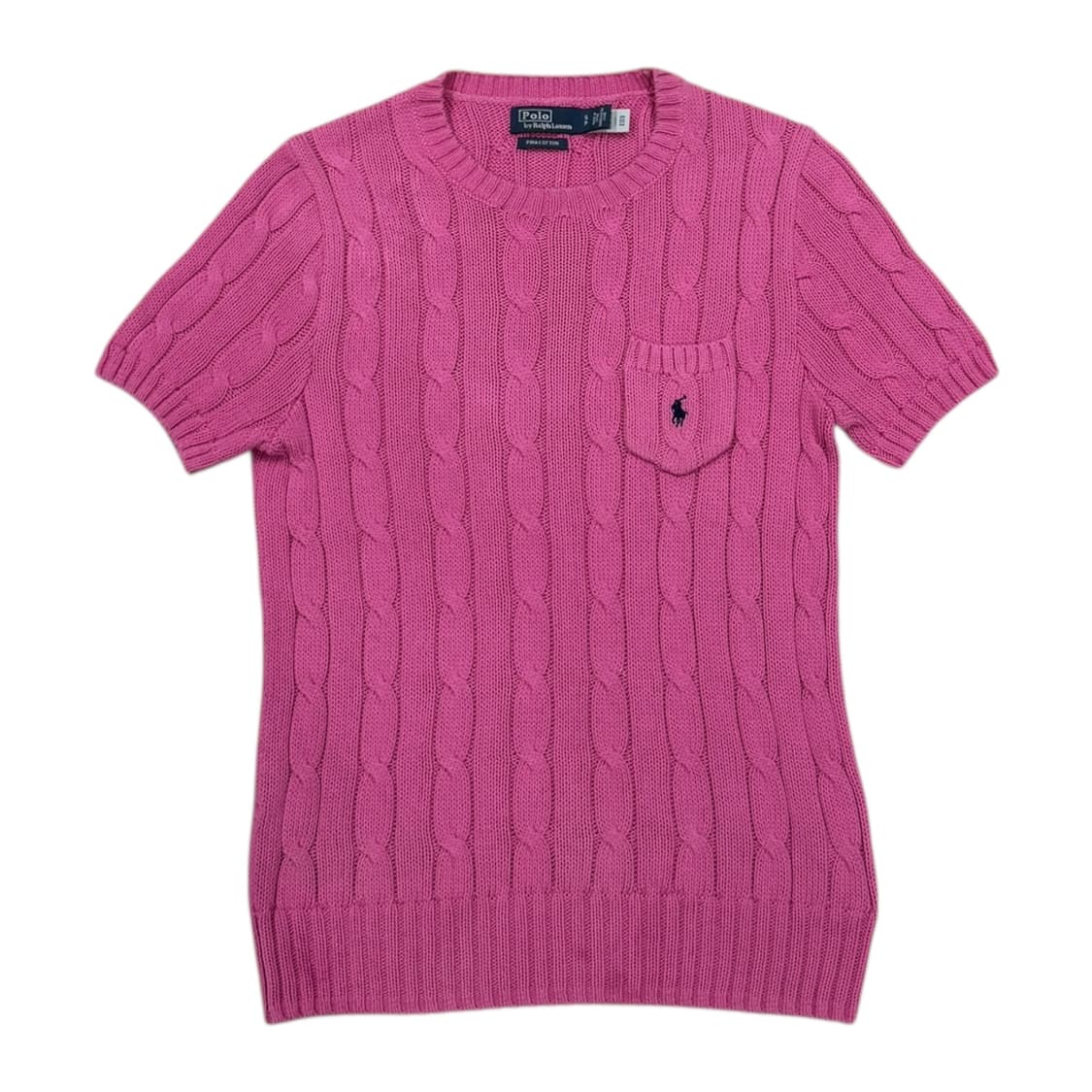 폴로 랄프로렌 케이블 피마코튼 니트 반팔티 핑크 S 상품이미지1
