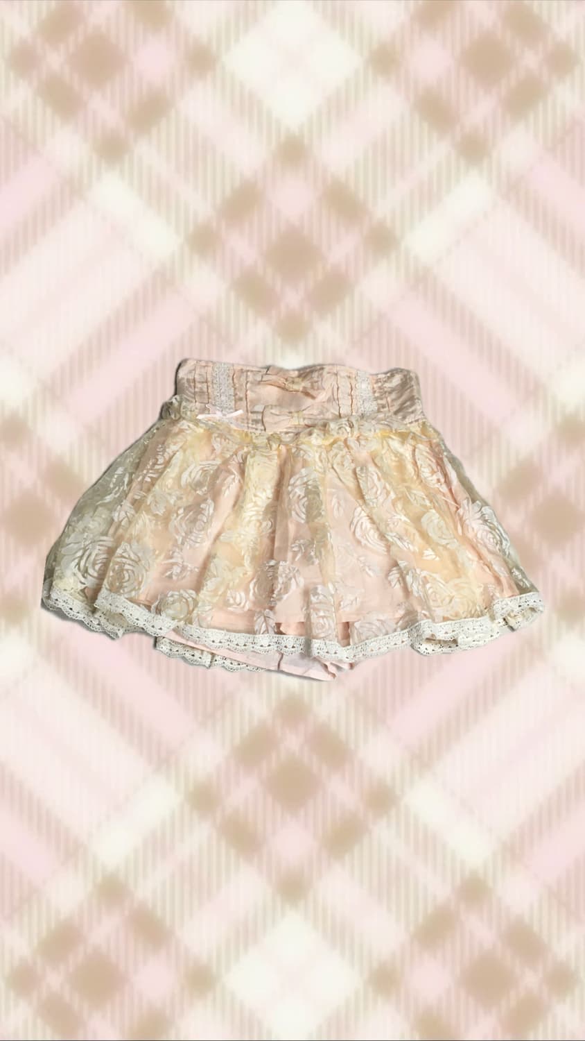 리즈리사 핑크 리본 아일렛 레이스 큐롯 스커트 치마 히메 갸루 라떼 로걀 상품이미지1