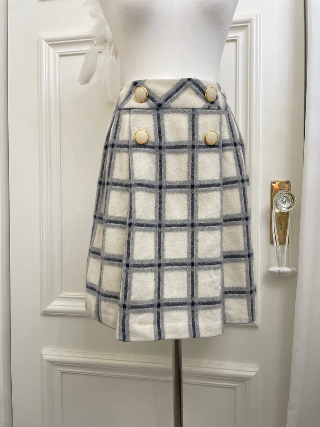 CDS BASIC ivory gray check button point 상품이미지5