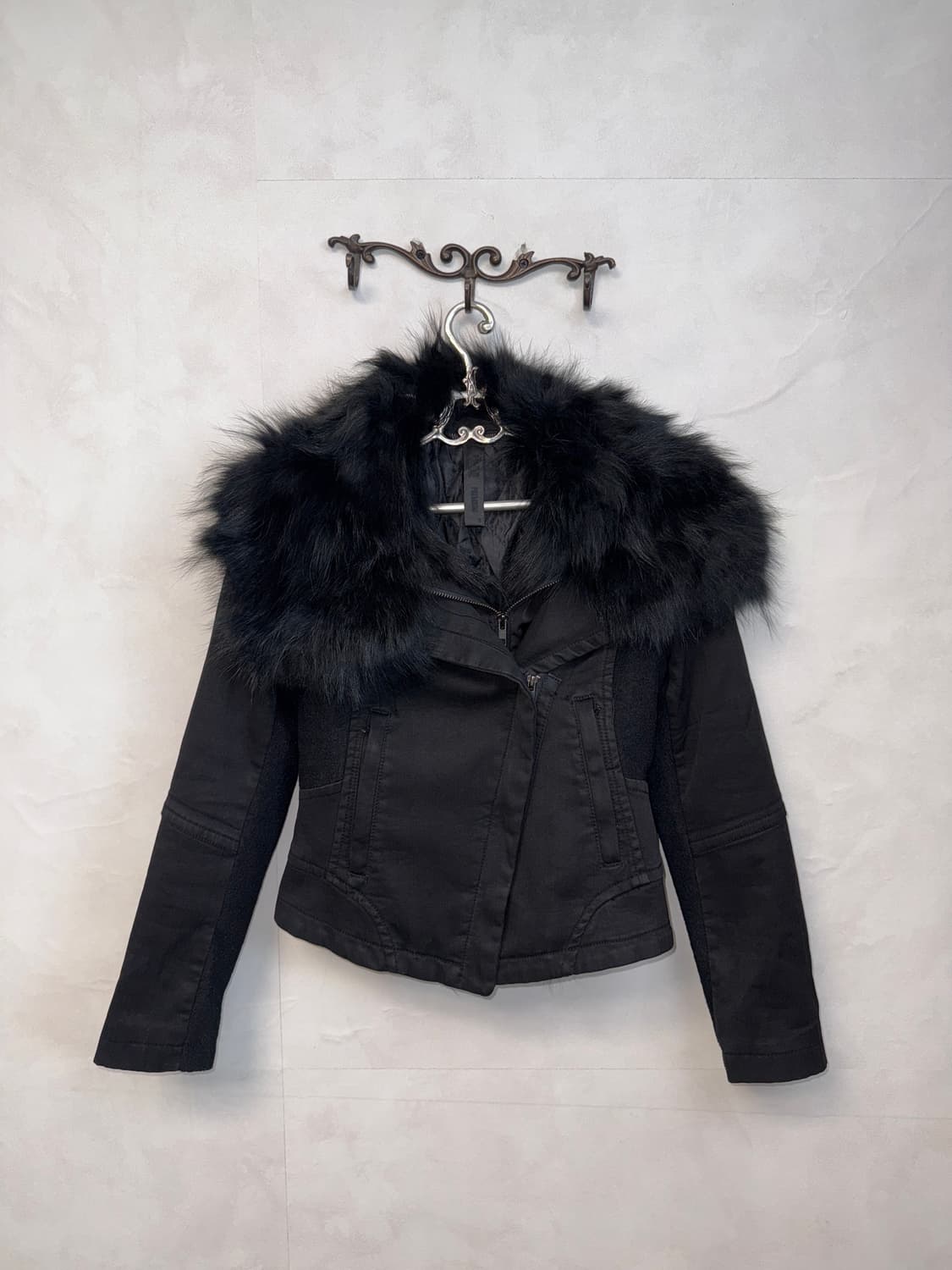 Black fox fur knit layered padded jacket 상품이미지1