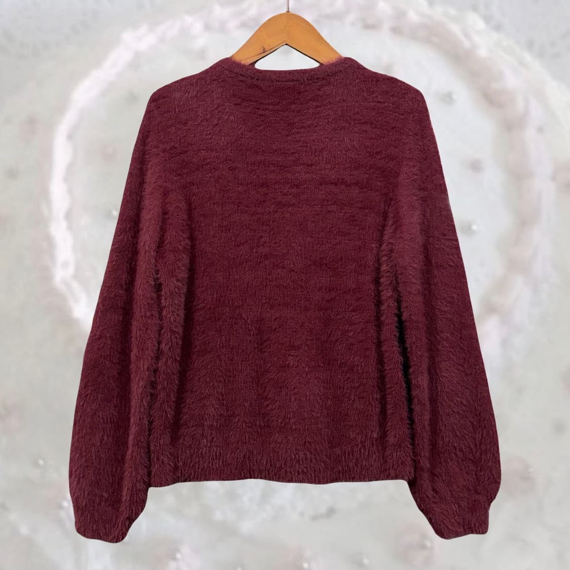 일본 빈티지 버건디 클래식 체크 프레피 브이넥 앙고라 퍼 니트 상품이미지3