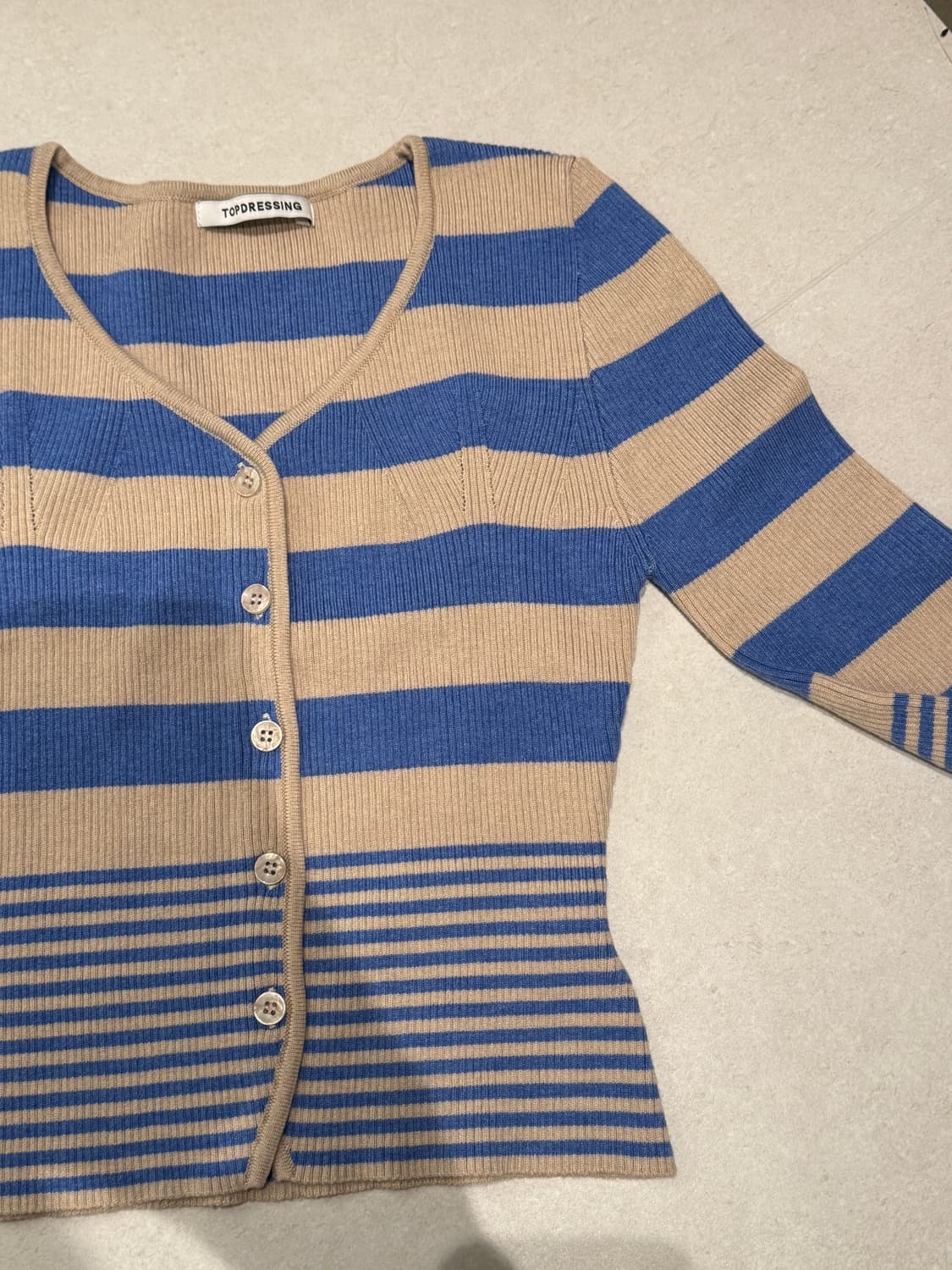 탑드레싱 에이블리 골지 단가라 니트 가디건 상품이미지4