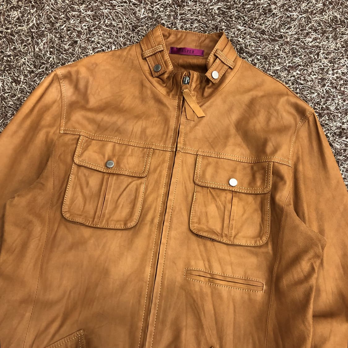 JASPER 염소가죽 브라운 쿼드포켓 고트스킨 레더 가죽 자켓 상품이미지2