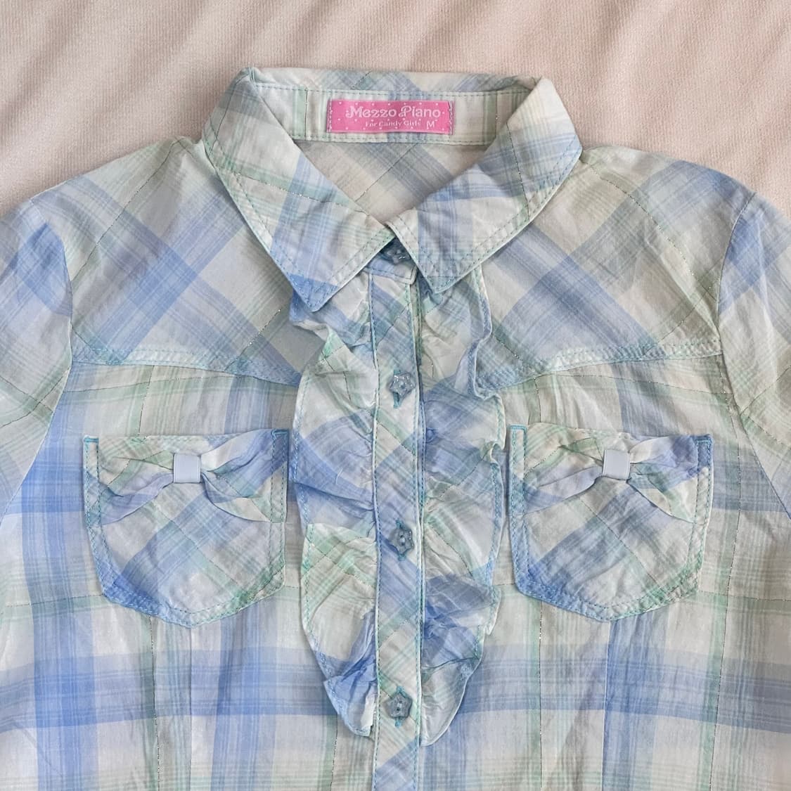 파스텔 체크 러플 프릴 블라우스 상품이미지2