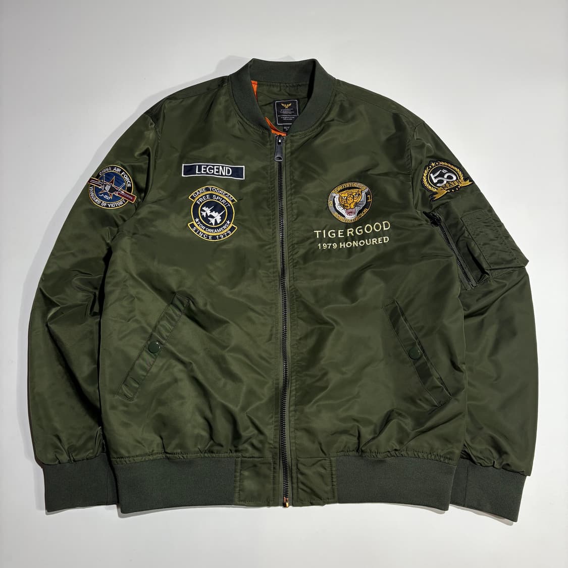 빈티지 타이거굿 패치 포인트 카키 항공 점퍼 상품이미지1