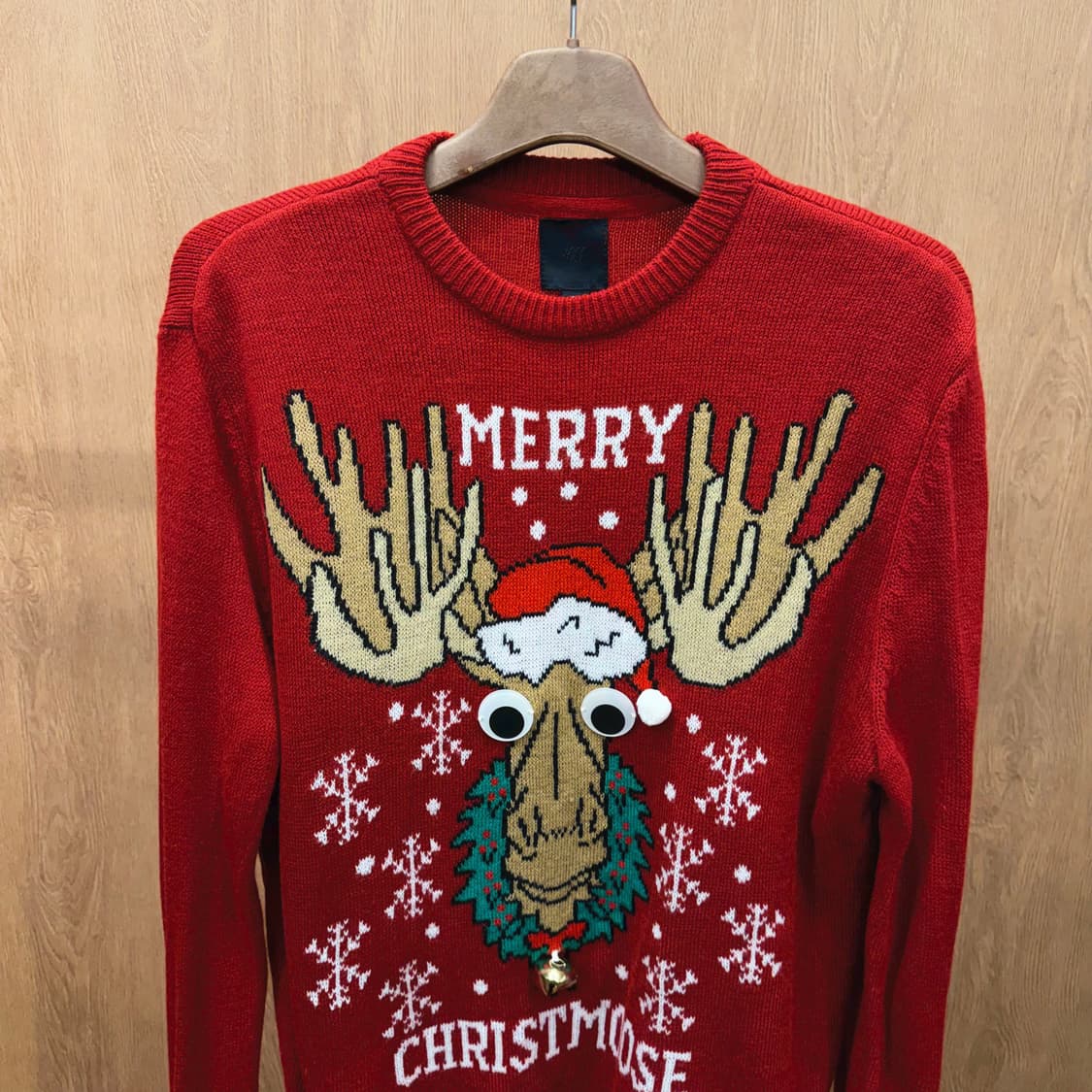 H&M 크루넥 니트 크리스마스 자카드 패턴 장식 디테일 레귤러핏 레드 상품이미지4