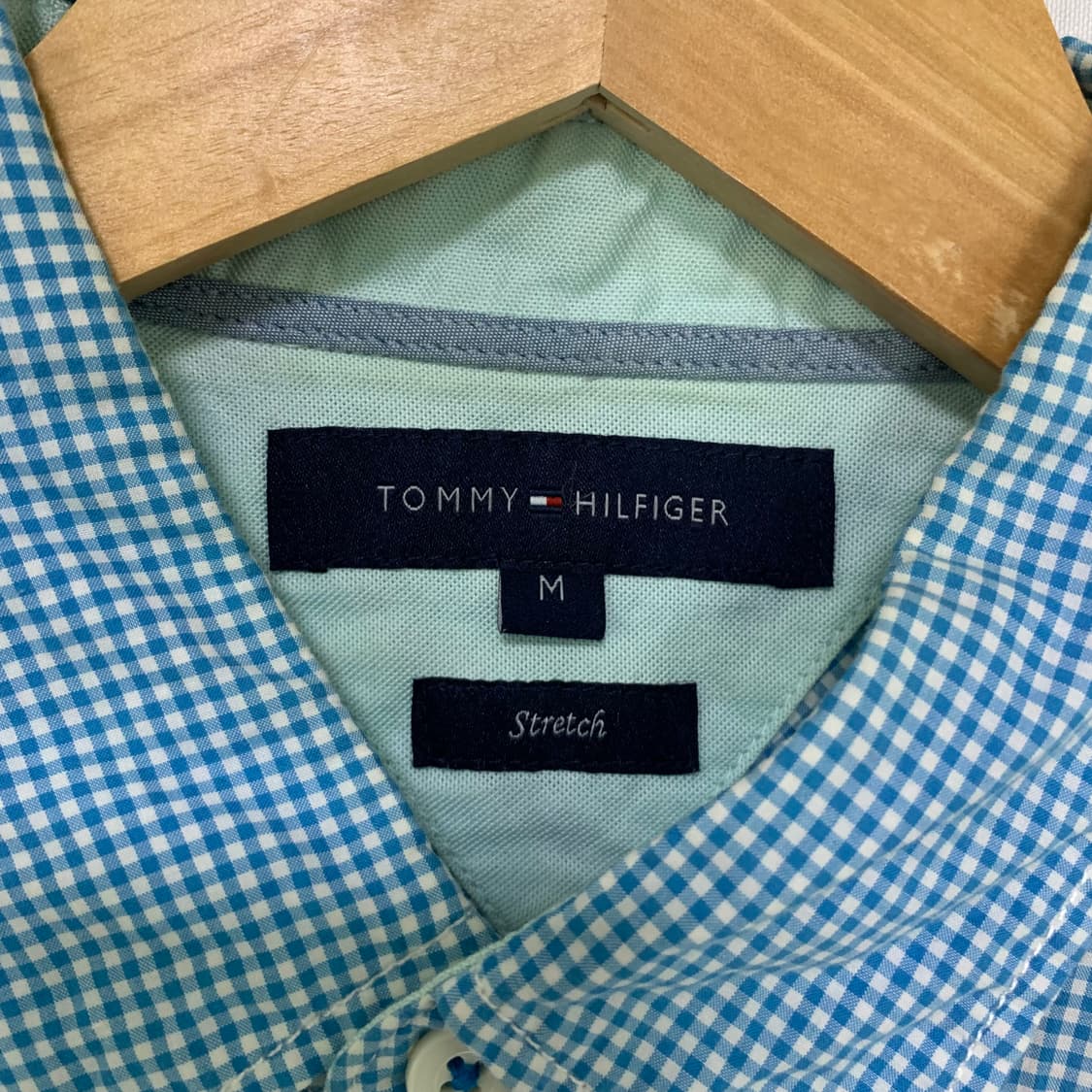 타미힐피거 스카이 블루 깅엄 체크 반팔 셔츠 M  상품이미지4