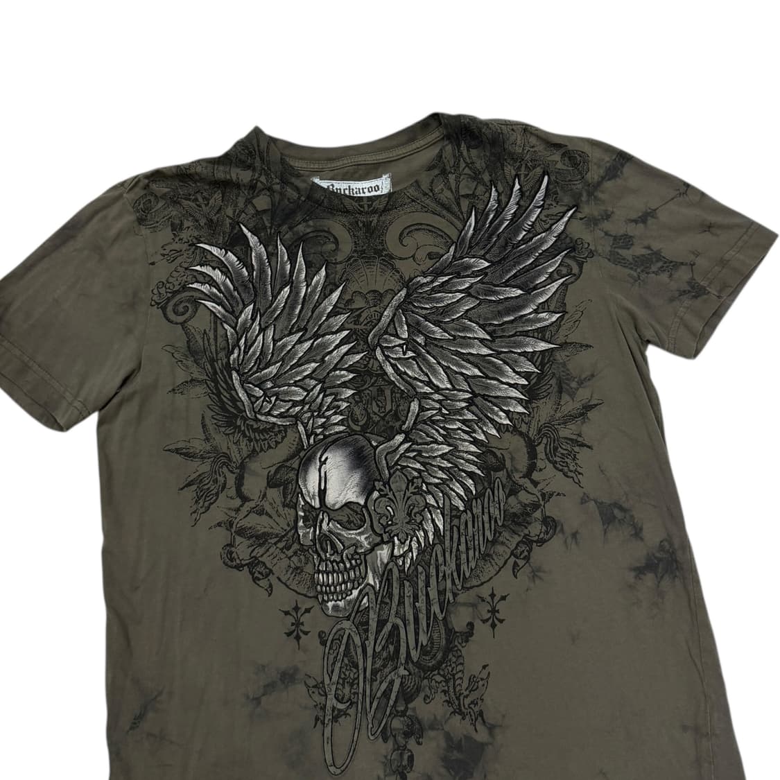 버커루 빈티지 Y2K 오리엔탈 해골 스컬 반팔 카키 M 상품이미지2
