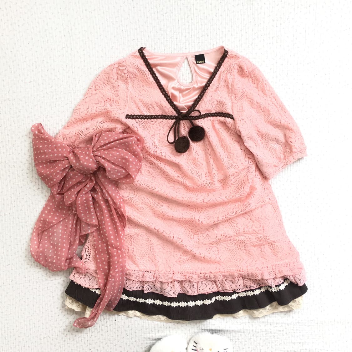 JPN/ 핑크 레이스 펀칭 미니 원피스 모리룩미니원피스 모리걸원피스 상품이미지1