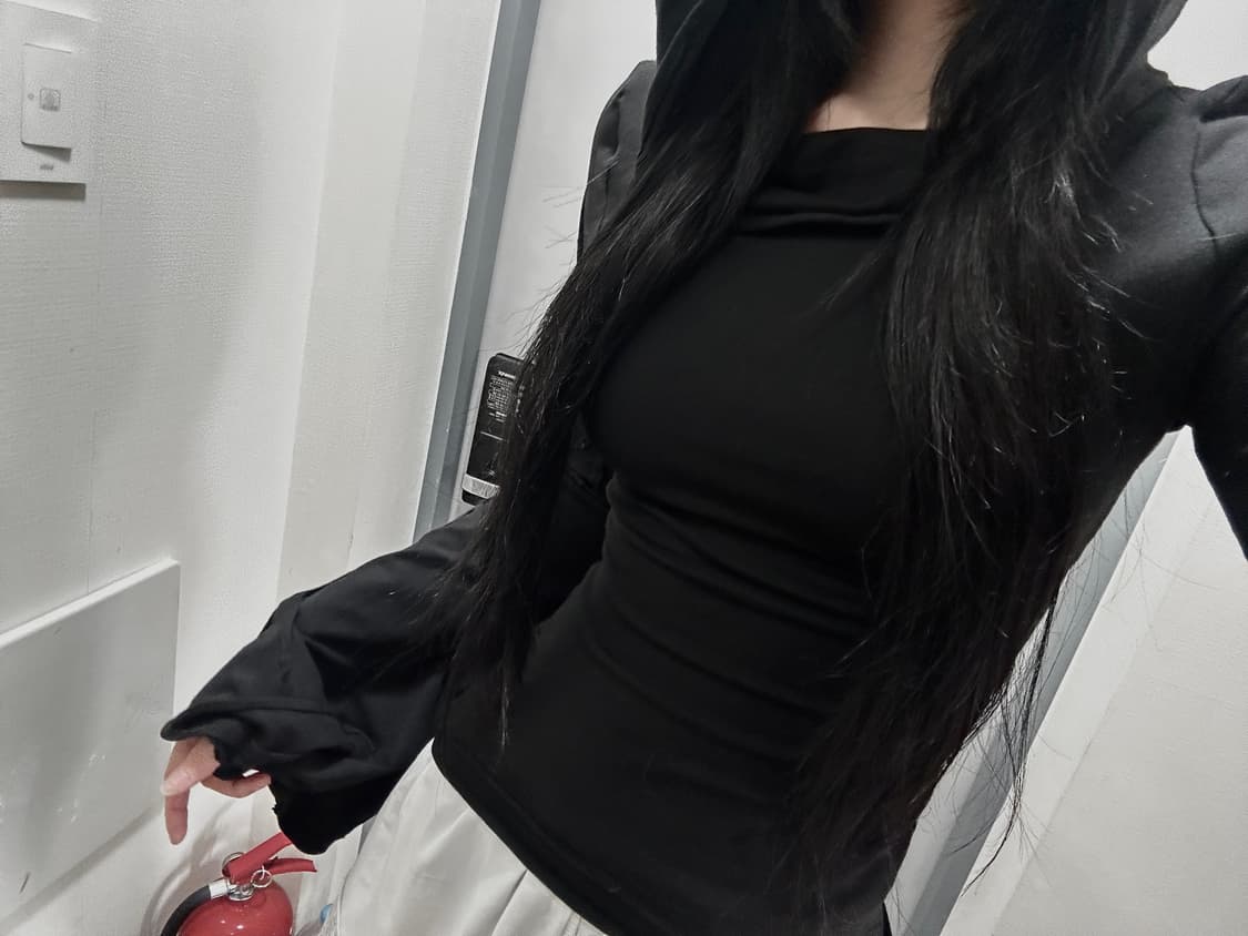 착샷o) Etharsis 고스 후드 드레이프 슬림핏 롱슬리브 펑크 상품이미지4