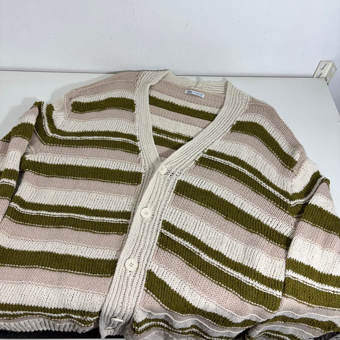XL 자라 아이보리 스트라이프 그런지 가디건 상품이미지2
