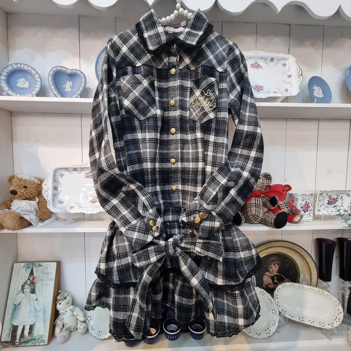 트랄라라(TRALALA) 울혼방 체크 프릴 원피스 상품이미지5