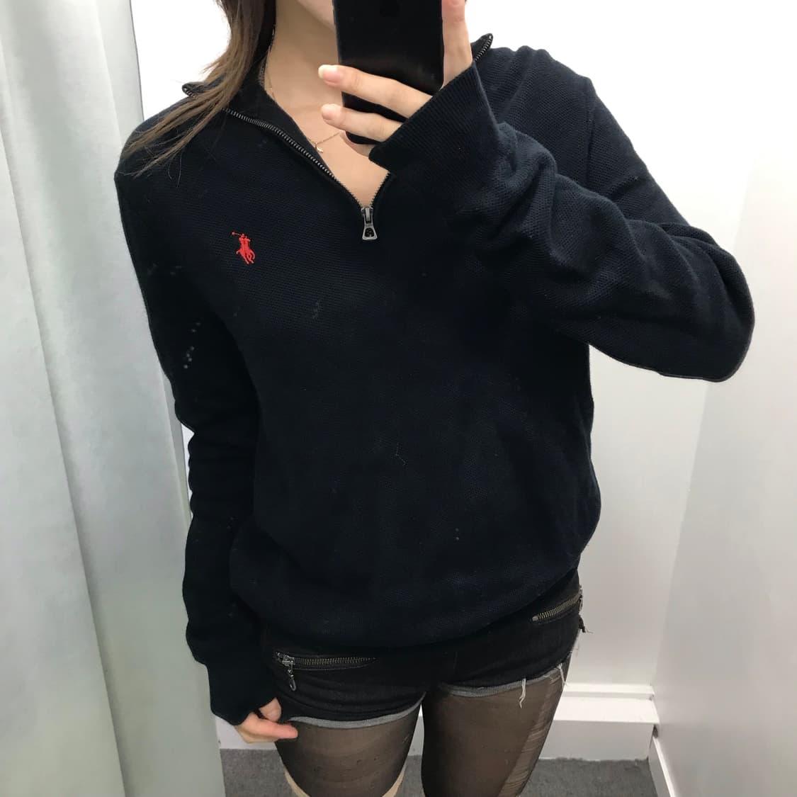 폴로 블랙 반집업 니트 상품이미지1