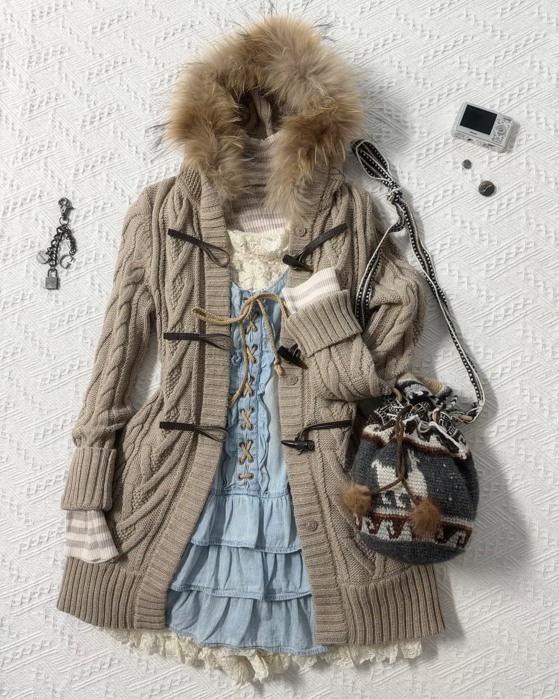 울 노르딕 패턴 니트 크로스 백 상품이미지10