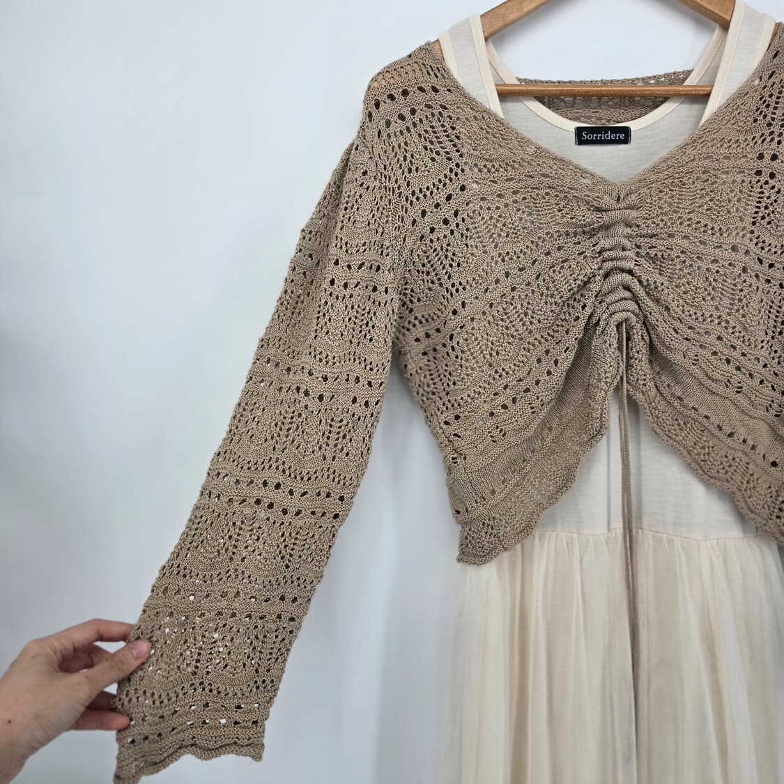 아이보리 롱 원피스 + 크로셰 가디건 코디 세트 상품이미지8
