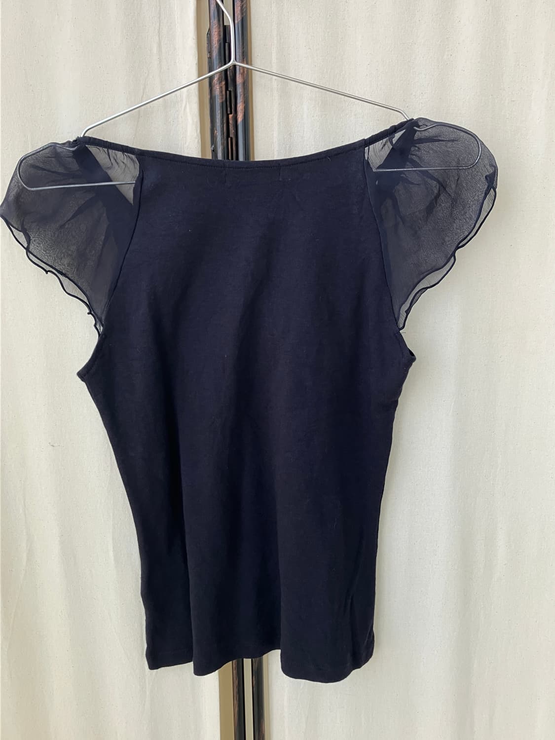 navy crochet shoulder sheer blouse 상품이미지7