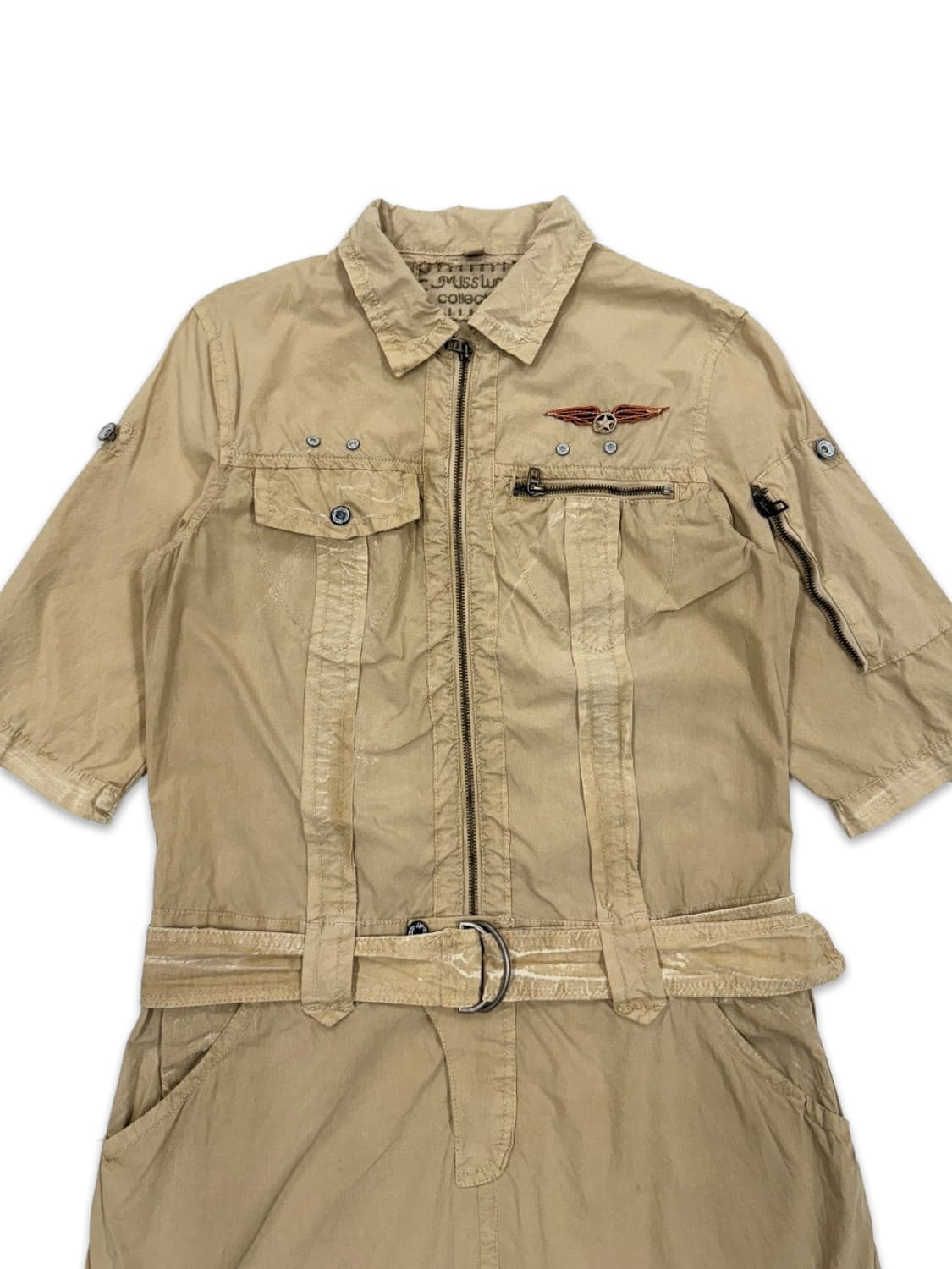 빈티지 베이지 항공 밀리터리 벨트 미니 원피스 상품이미지2