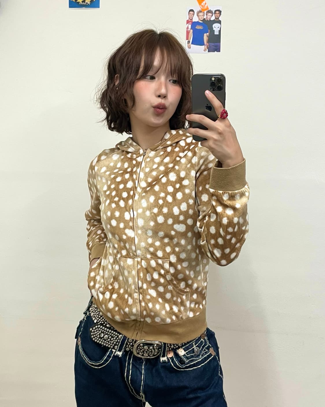 Brown Dot Fur Hooded Zip-Up 상품이미지1