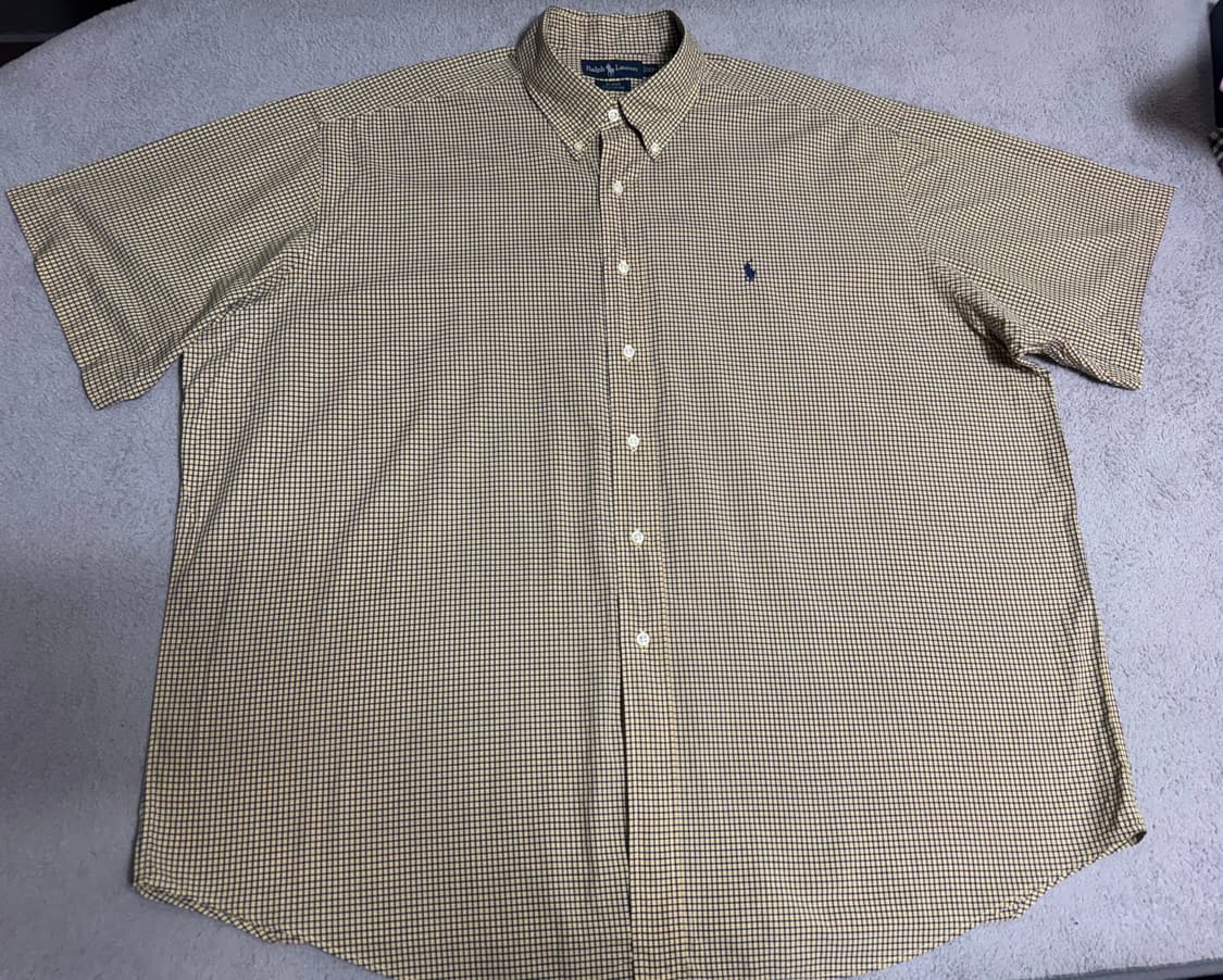 빅사이즈 polo 폴로 랄프로렌 옐로우 깅엄 체크 반팔 셔츠 xxl 상품이미지2