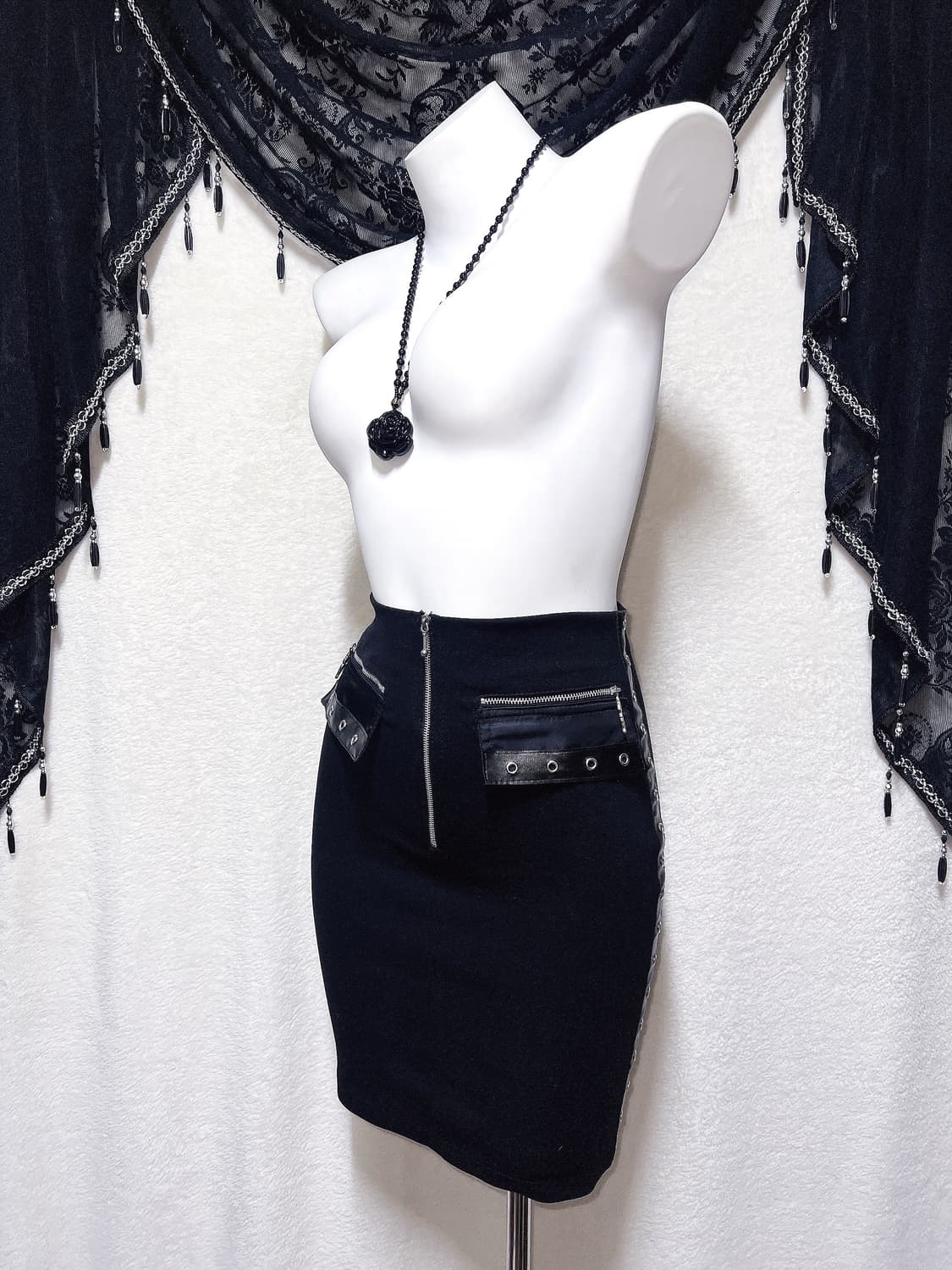 고스펑크 블랙 레더 펀칭 섹시 H라인 스커트 긱시크 y2k 갸루 시부야 상품이미지1