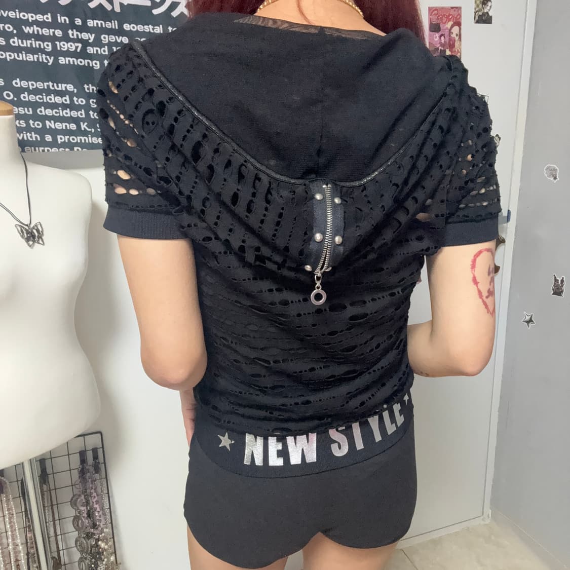 펑크 포인트 그물 반팔 후드집업  상품이미지3