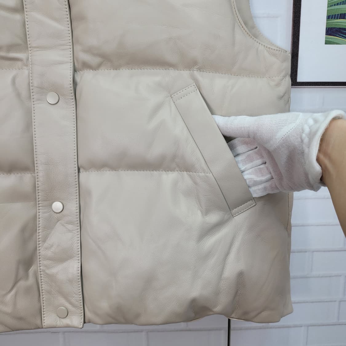 김서룡 구스다운 양가죽 패딩 조끼 베스트 66사이즈 새상품 상품이미지2