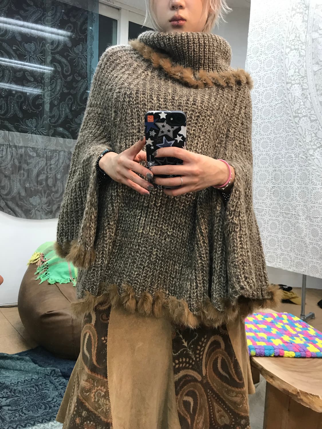 빈티지 여성 목폴라 니트 판쵸  상품이미지2