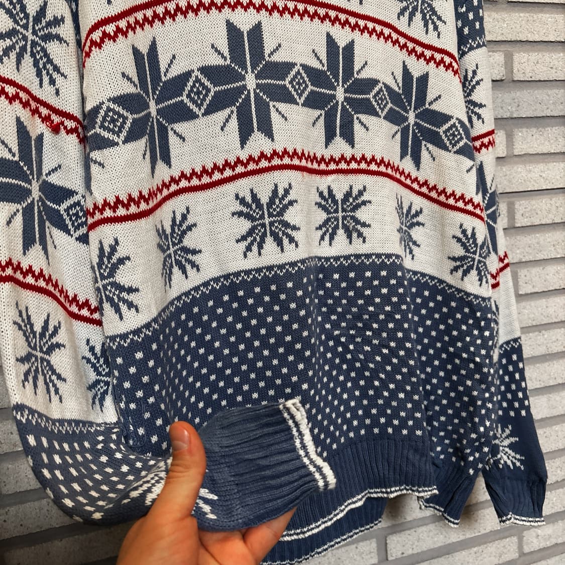  EURO VINTAGE 리브넥 노드릭 스웨터 도트 스노우 디테일 블루 상품이미지5