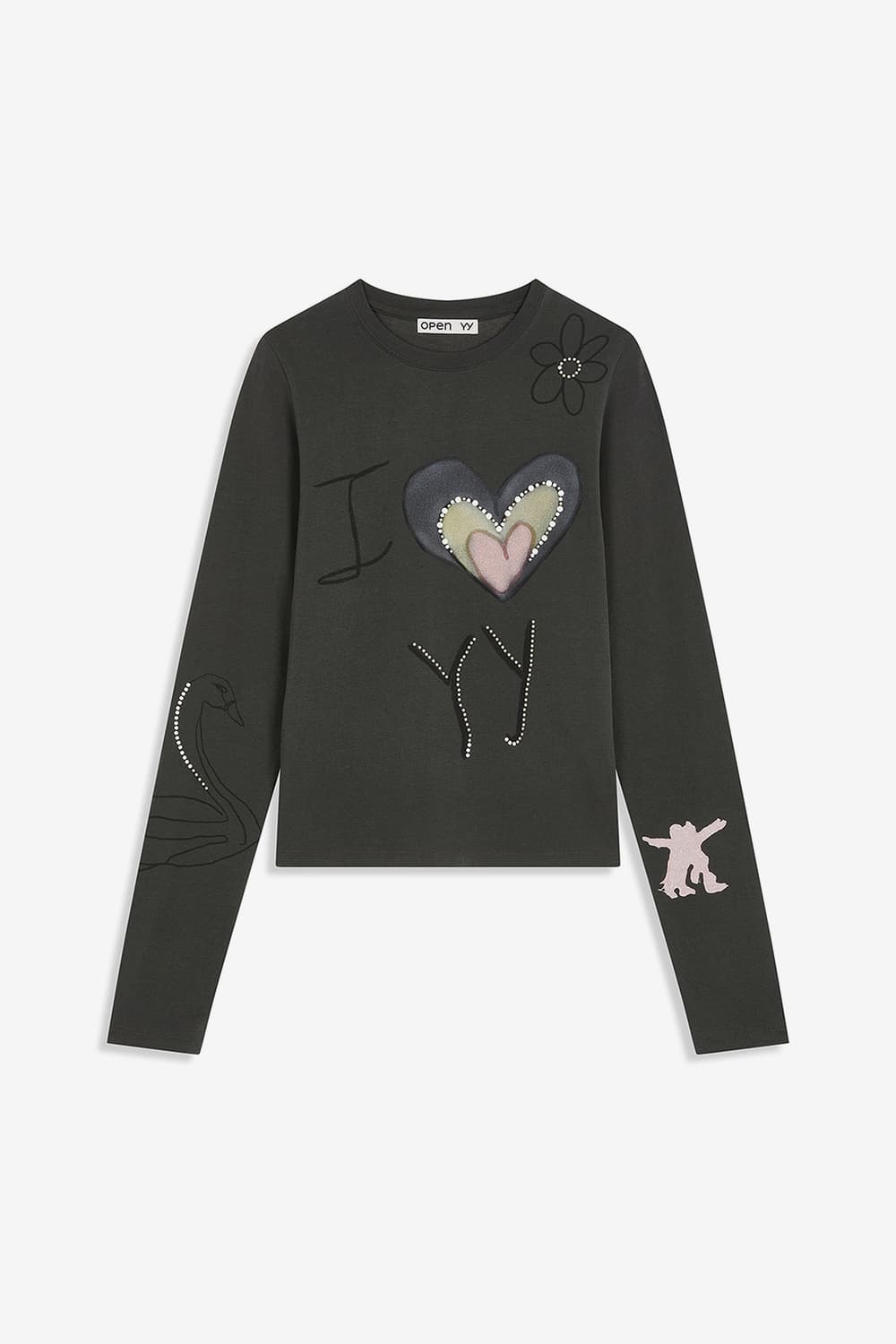Open yy beaded i love yy tee 차콜 상품이미지1