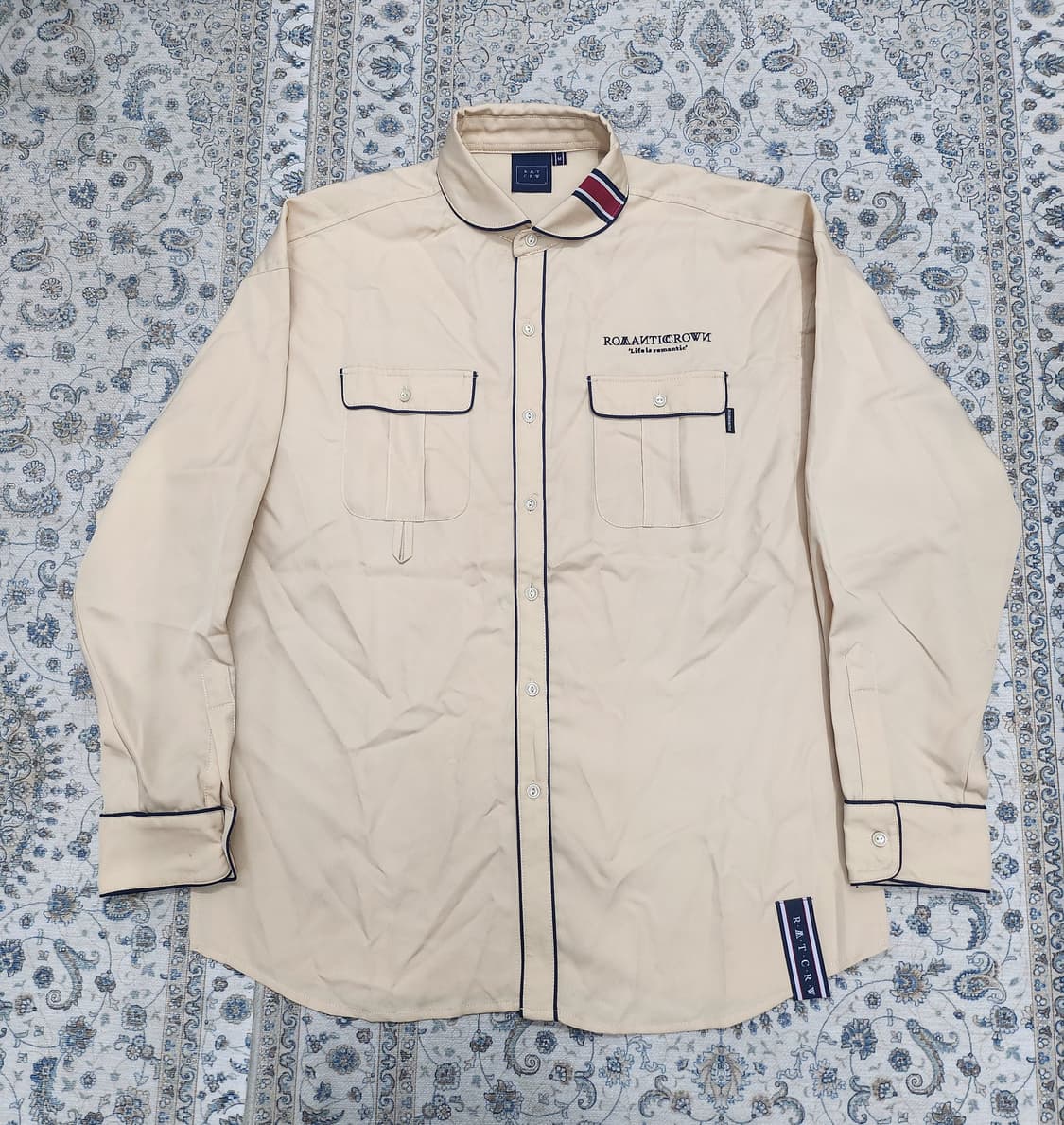 로맨틱크라운 라운드 파이핑 셔츠 베이지 M (크게나옴) 상품이미지2