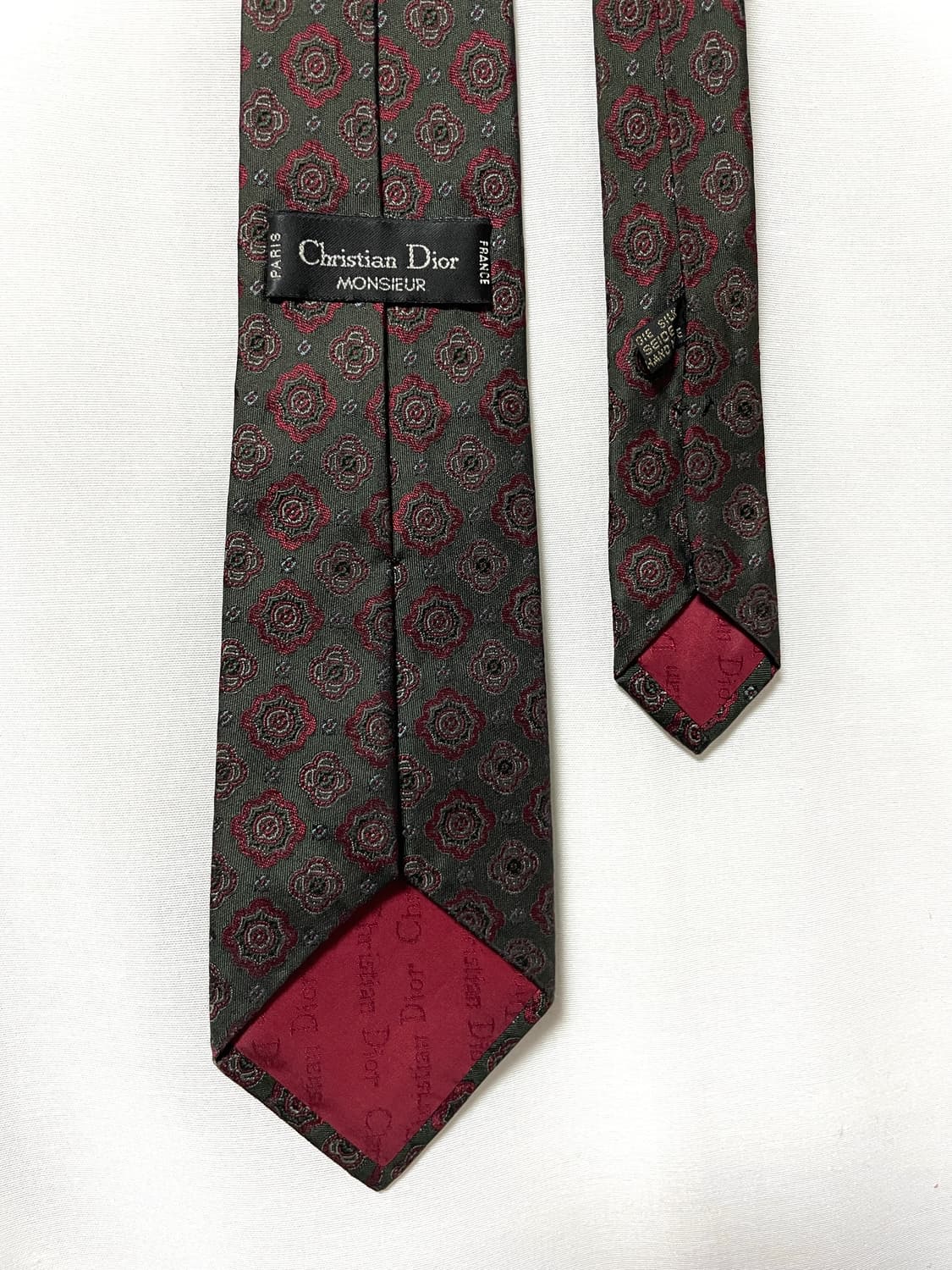 크리스찬 디올 Dior 명품 빈티지 플라워 실크 넥타이 _ 그린/레드 상품이미지5