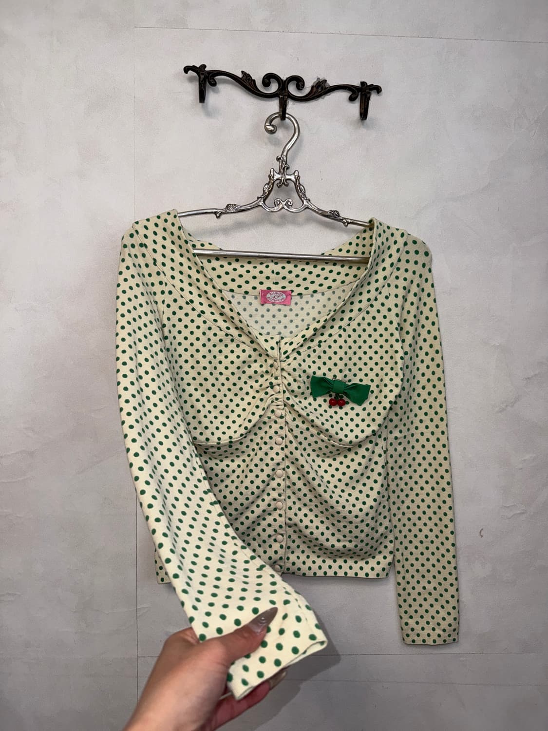 Blumarine green dot offshoulder cardigan 상품이미지5