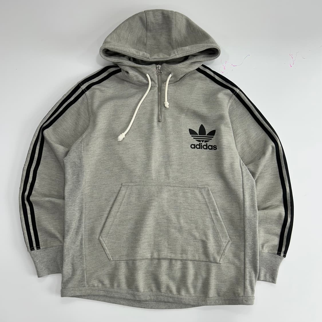 Adidas 아디다스 파이어로고 그레이 반집업 후드티 상품이미지3