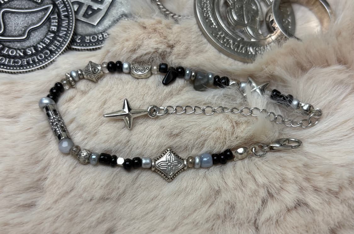 핸드메이드 비즈 팔찌 Blak/Silver 035 상품이미지5