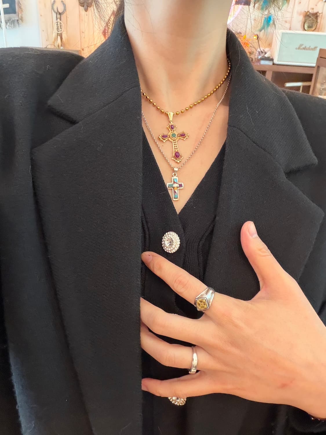 오팔 인레이 크로스 실버 펜던트 상품이미지5