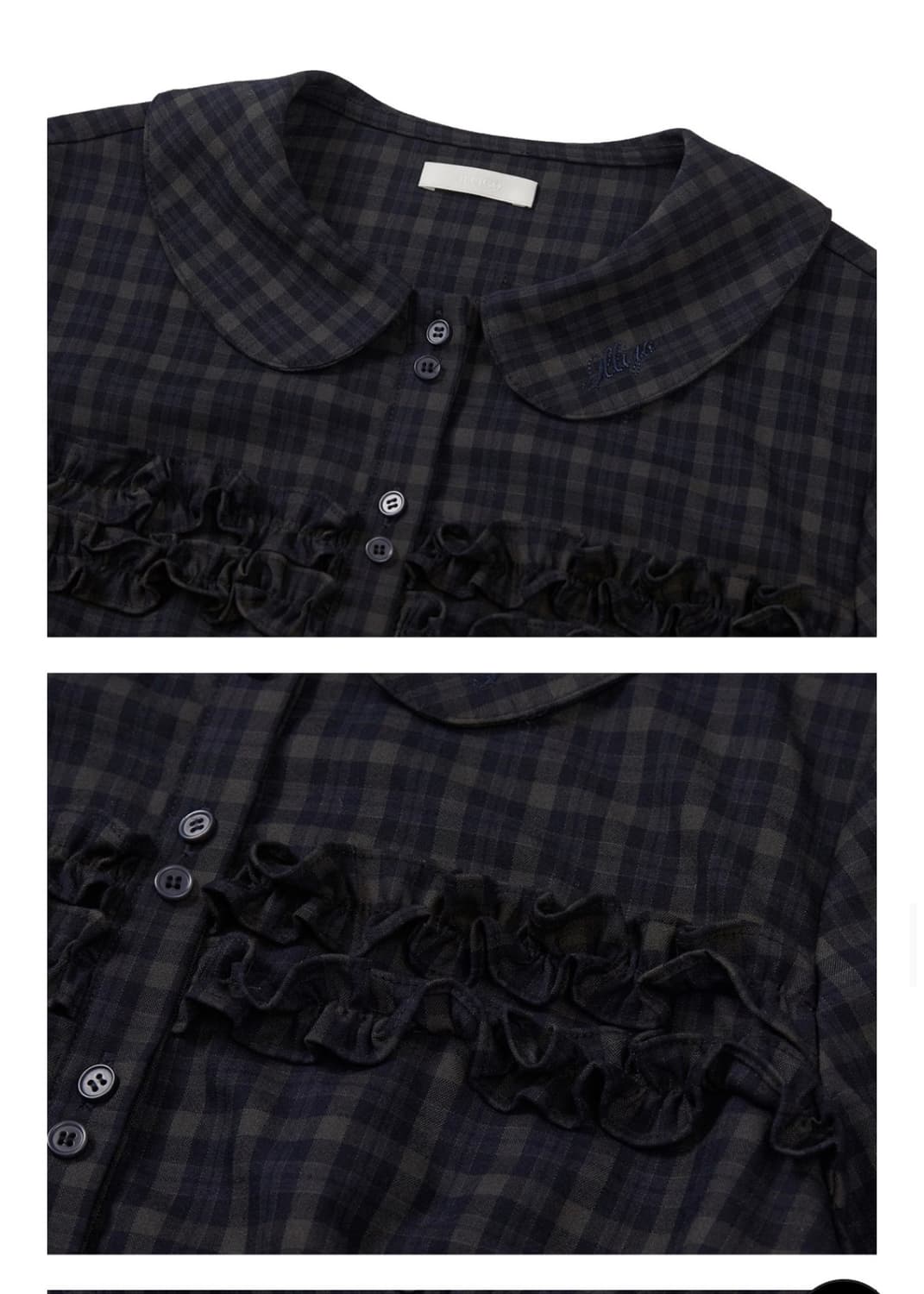 일리고 러플 라운드 셔츠 체크 네이비 상품이미지2