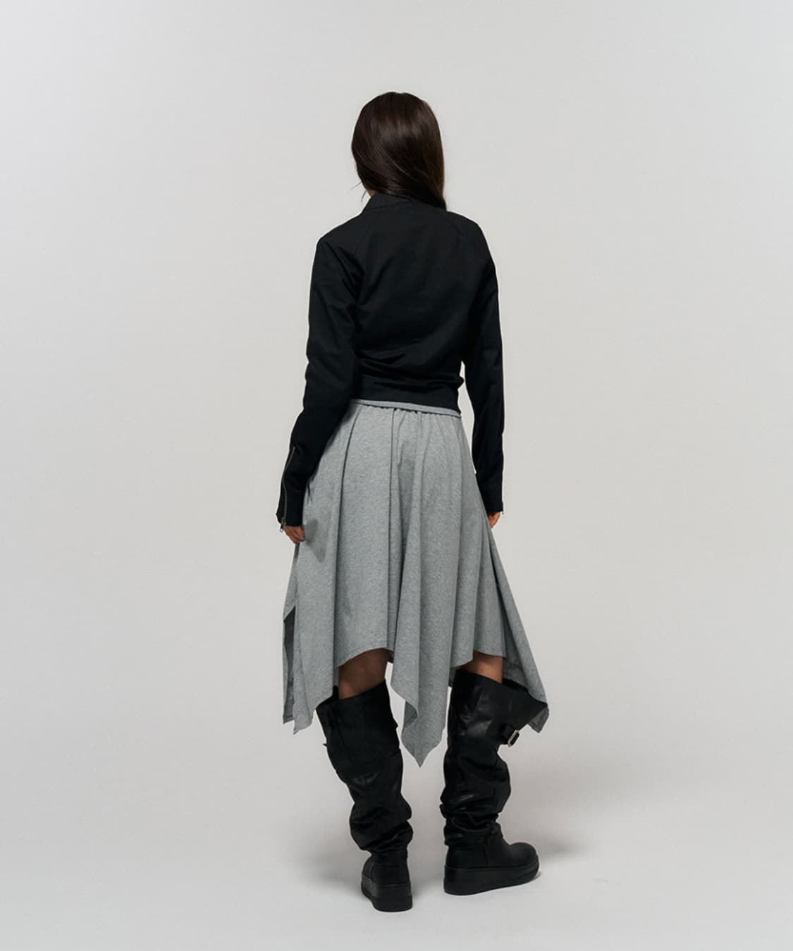 스키즘 인듀싱 ASYMMETRICAL HEM MIDI SKIRT GREY 상품이미지7