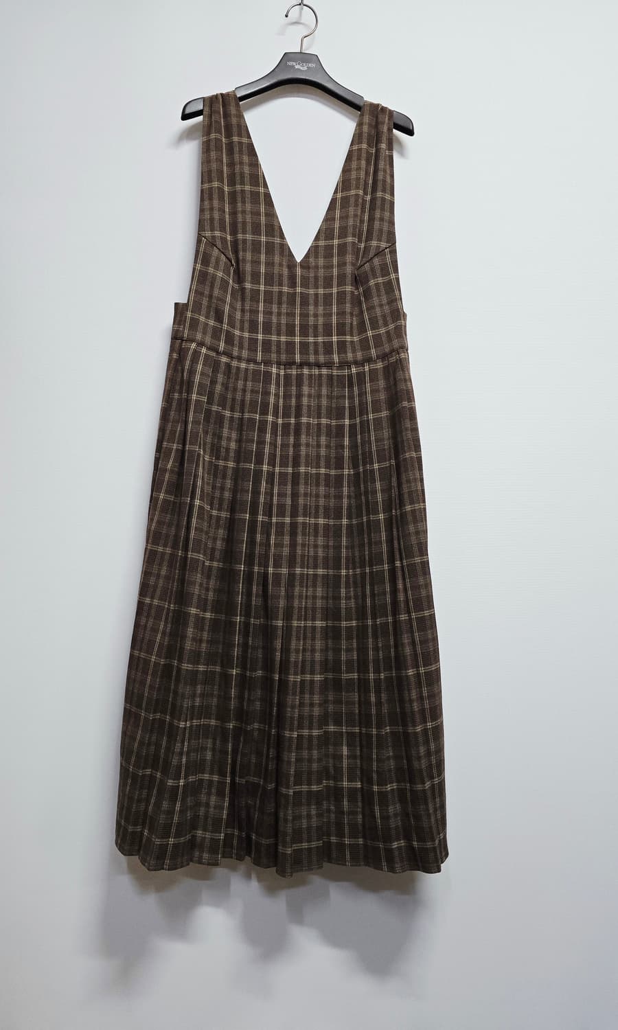 브라운 체크 뷔스티에 롱 원피스 상품이미지1
