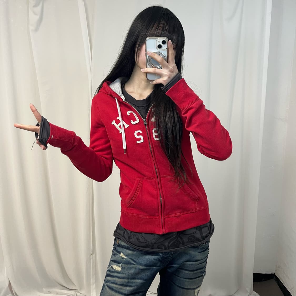 Abercrombie red zip-up hoodie 상품이미지2