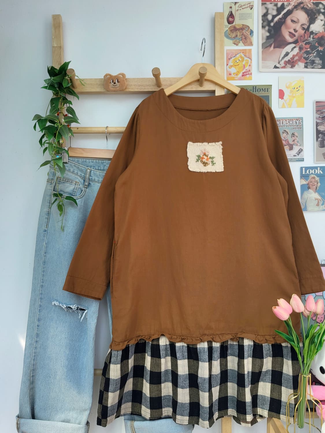 레이어드 체크 원피스 상품이미지1