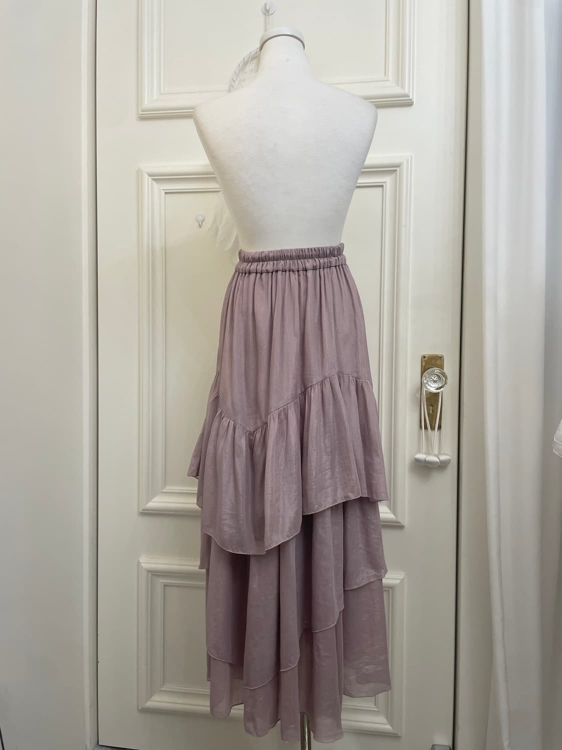 dark lavender shirring layered long skir 상품이미지3