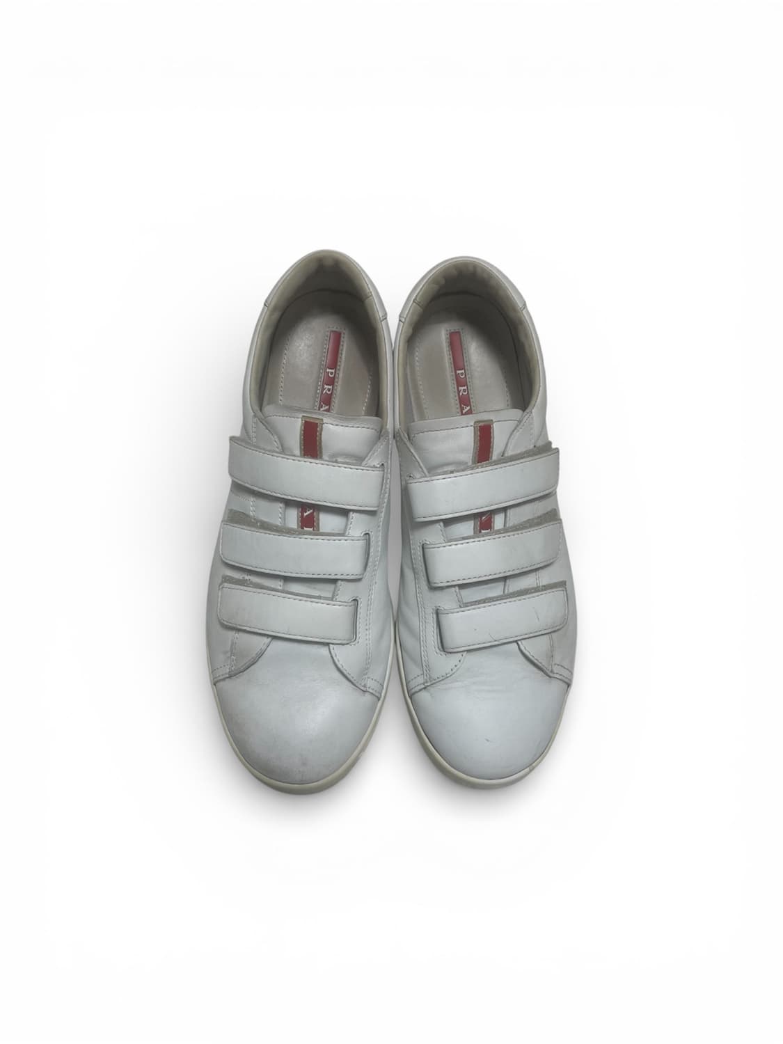 275) 프라다 레더 벨크로 가죽 스니커즈 신발 화이트 상품이미지3