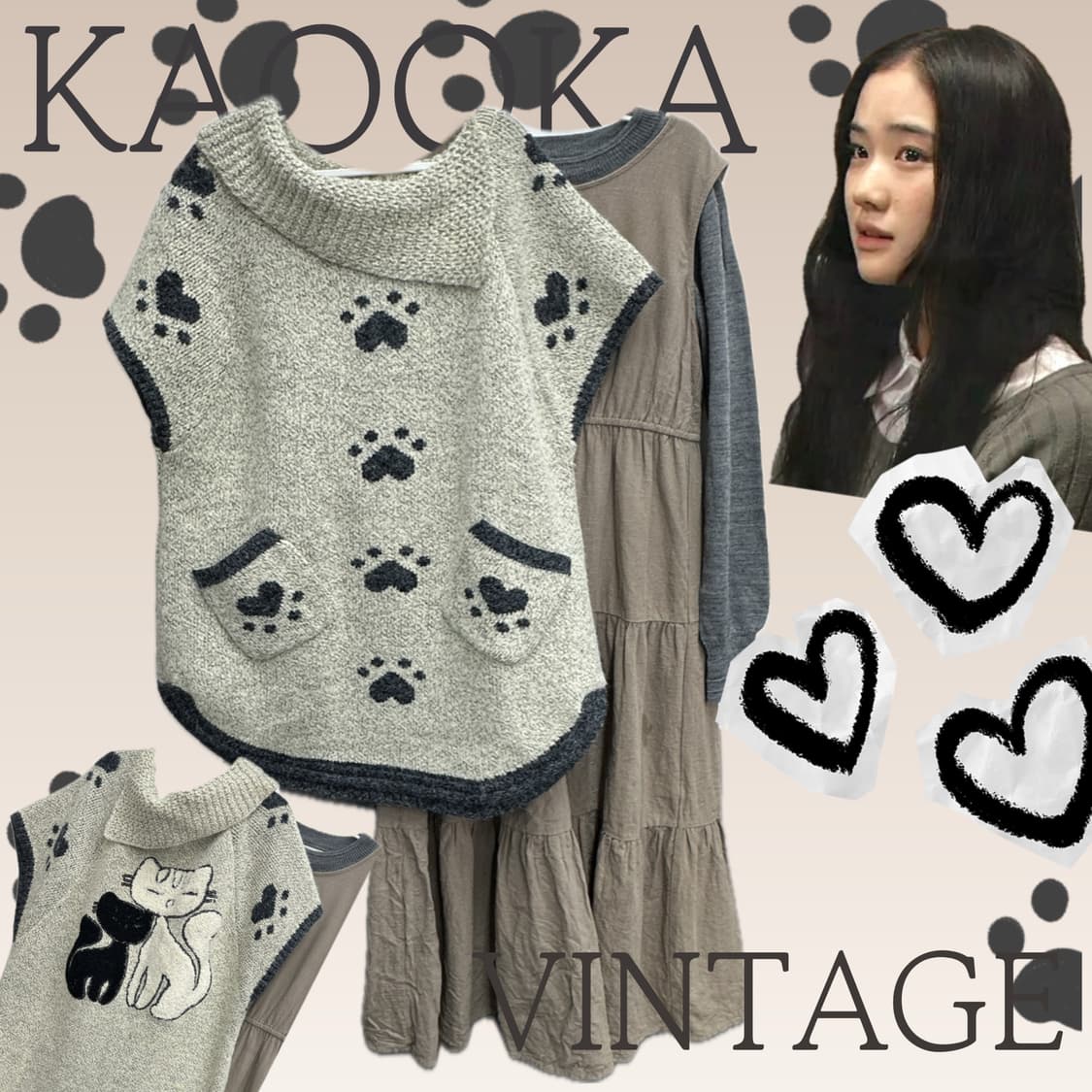 🐈‍⬛하구미의 러블리 cat 코디세트🐈‍⬛ 니트 조끼 원피스 그런지 상품이미지1