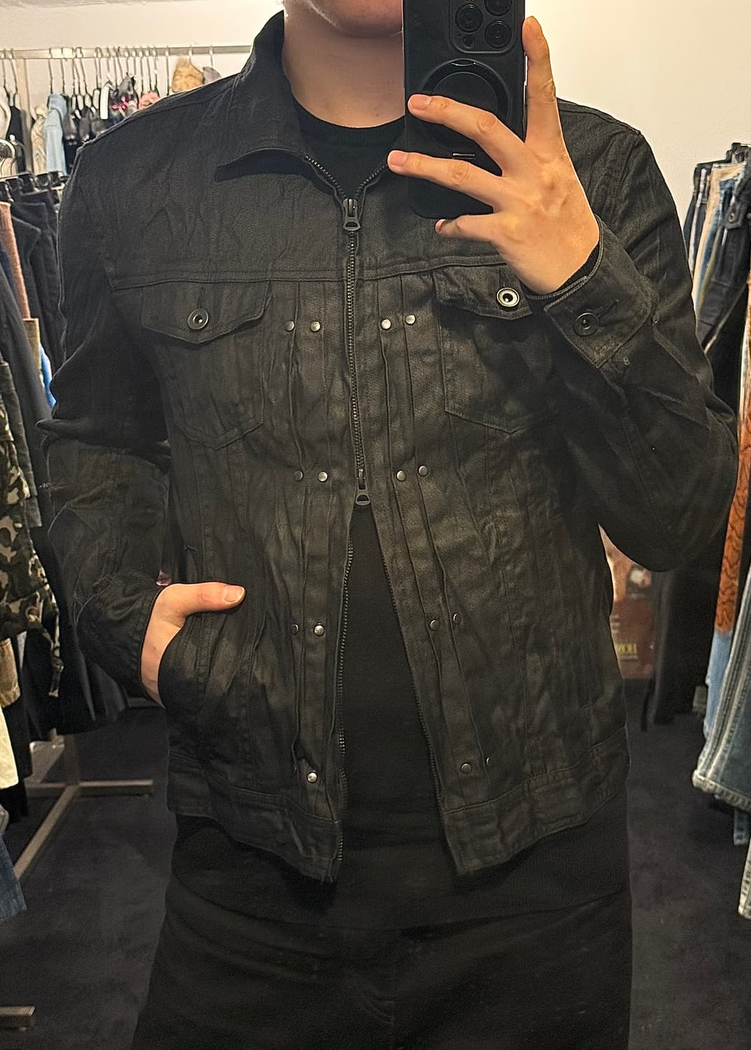 TETE HOMME 테테옴므 일본 주름 데님 트러커 생지 고스 락 펑크 상품이미지1