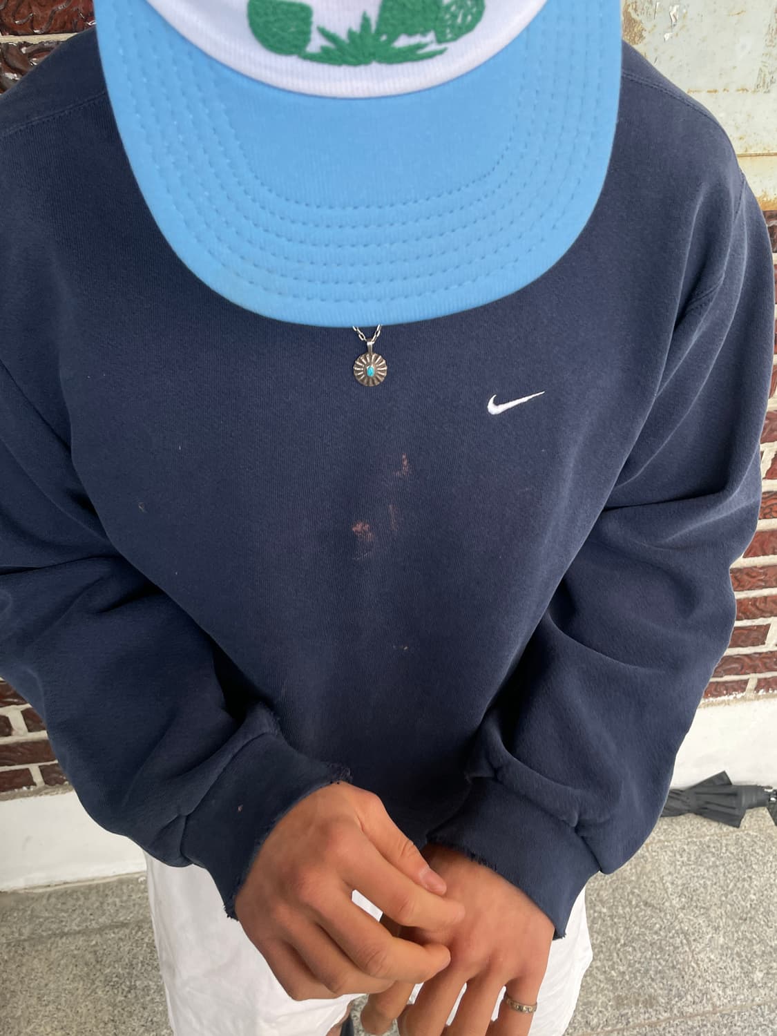 90s Nike Small Swoosh Faded Navy Sweat 상품이미지2