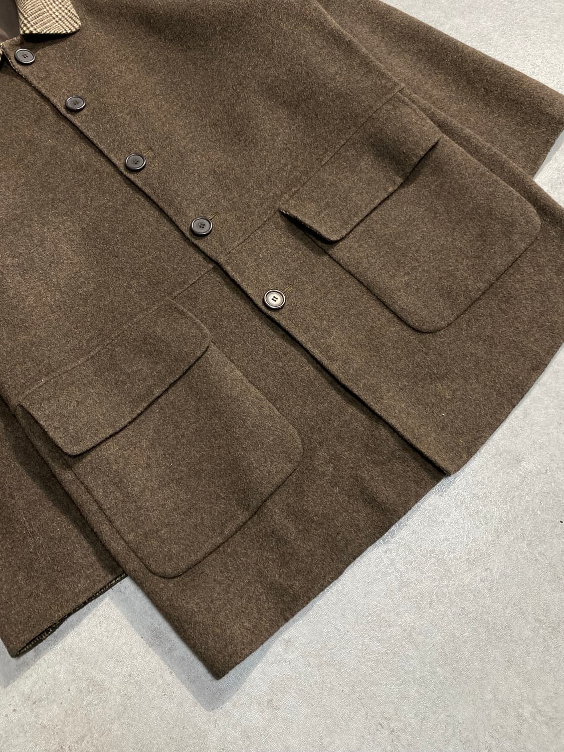 [L] 90s Vintage 빈티지 체크 칼라 램스울 코트 상품이미지4