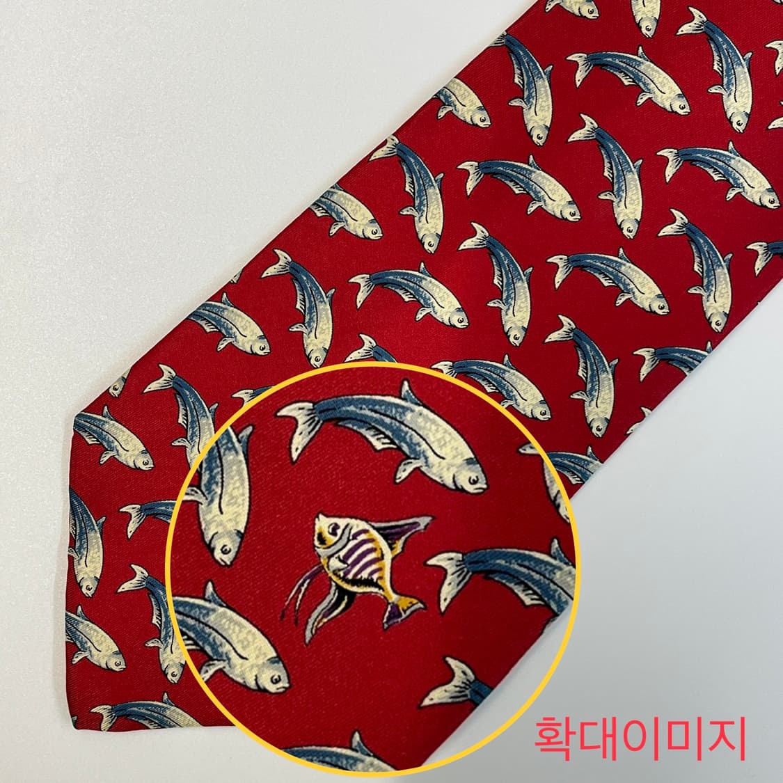 정품 명품 던힐 넥타이 9.5cm 레드 컬러 물고기 상품이미지7
