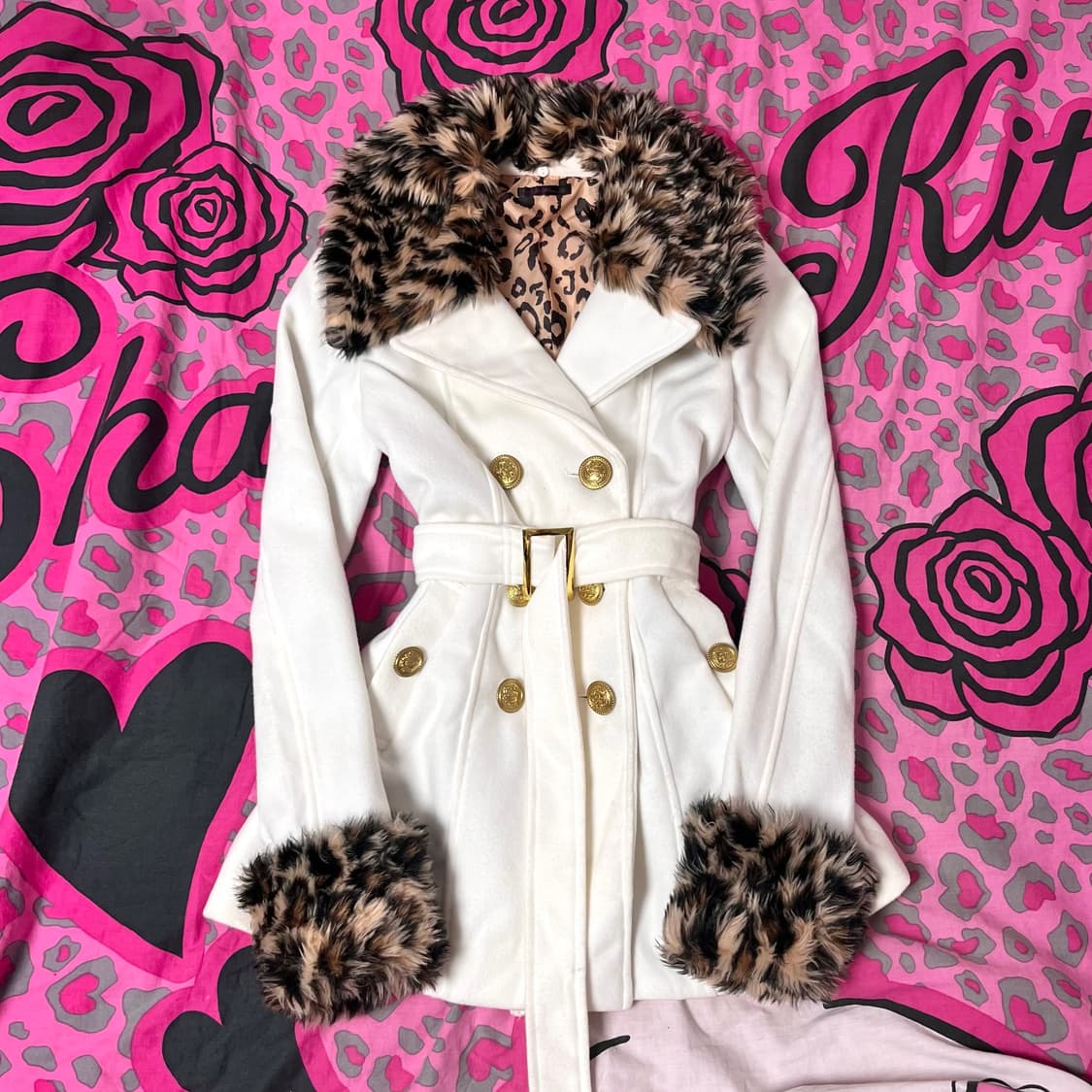 오네갸루 금장 레오파드 퍼 벨티드 코트 일본빈티지 y2k 핀터깔 90s 상품이미지1